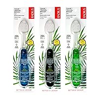 RADIUS Tour Travel Brush & Case with Replaceable Brush Head ADA Accepted Toothbrush Improve Gum Health - Blue Smoke Green - Pack of 3