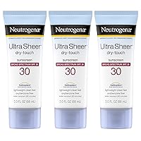 Neutrogena Ultra Sheer Dry-Touch Sunscreen Lotion, Broad Spectrum SPF 30 UVA/UVB Protection, Oxybenzone-Free, Water Resistant, Non-Comedogenic, Non-Greasy, Travel Size, 3 fl. oz, Pack of 3