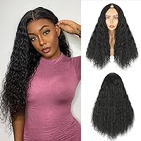SCENTW Deep Wave V Part Wig Synthetic curly Wigs for Black Women 24inch Upgrade U Part Wigs Glueless Full Head Clip in Half Wigs for Black Women V Shape Wigs No Leave Out Thin Part Wig
