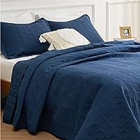 Bedsure King Size Quilt Set - Soft Ultrasonic Quilt King Size - Geometric Bedspread King Size - Lightweight Bedding Coverlet for All Seasons (Includes 1 Navy Quilt, 2 Pillow Shams)