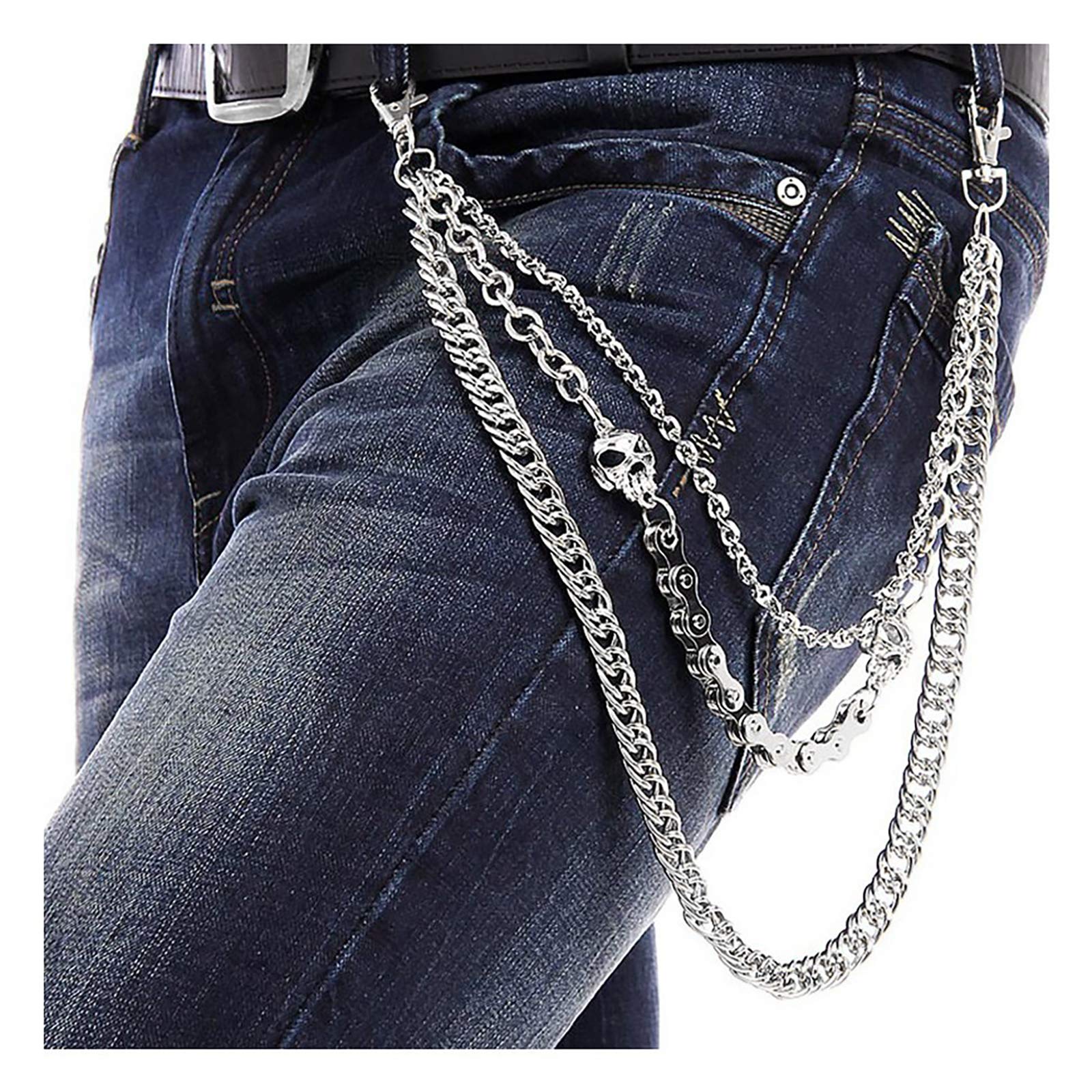 Jeans Chains Wallet Chain Pants Chain, Silver Pocket Chain Skull Chains Hip Hop Rock Chains Punk Gothic Metal Belt Chain Biker Trouser Chain Accessory Jewelry Gift for Men/Women