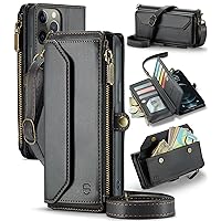 Crossbody for iPhone 12 Pro Max Case Wallet【RFID Blocking】 with 10-Card Holder Zipper Bills Slot, Soft PU Leather Magnetic Wrist Shoulder Strap for iPhone 12 Pro Max Wallet Case Women,Black