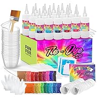 CraftBud Tie Dye Kit for Kids & Adults, 197 Pieces - 18 Colors - Includes 18 Bottles, 120 Rubber Bands, 1 Funnel, 1 Guide Book & Much More- Tie Dye Kit for Large Groups & for Outdoor Activities