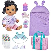 Bunny Sleepover Baby Doll, Bedtime-Themed 12-Inch Dolls, Sleeping Bag & Bunny-Themed Doll Accessories, Toys for 3 Year Old Girls and Boys and Up, Brown Hair (Amazon Exclusive)