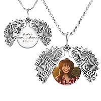 Fanery sue Personalized Sunflower Locket Necklace, Custom Photo Sunflower Locket, You Are My Sunshine Locket with Picture, Mother's Day Gift for Mom Mother Women