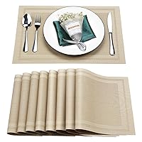 Placemats Set of 8,Washable,Heat and Stain Resistant Indoor/Outdoor Place mats, Vinyl Woven Non Slip Table Mats for Restaurant Table Protection, PVC Table Placemats.(Beige, 8PCS)