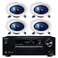 Onkyo 5.2 Channel Full 4K Bluetooth AV Home Theater Receiver + Yamaha Natural High-Performance Moisture Resistant 2-Way 110 watts Surround Sound in-Ceiling Speaker System (Set of 4)