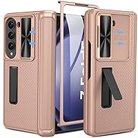 Kickstand Case for Samsung Galaxy Z Fold 5 with Screen Protector & Slide Camera Cover & Hinge Protection, Shockproof Non-Slip Rugged Stand Phone Case for Samsung Z Fold 5 2023, Rose Gold