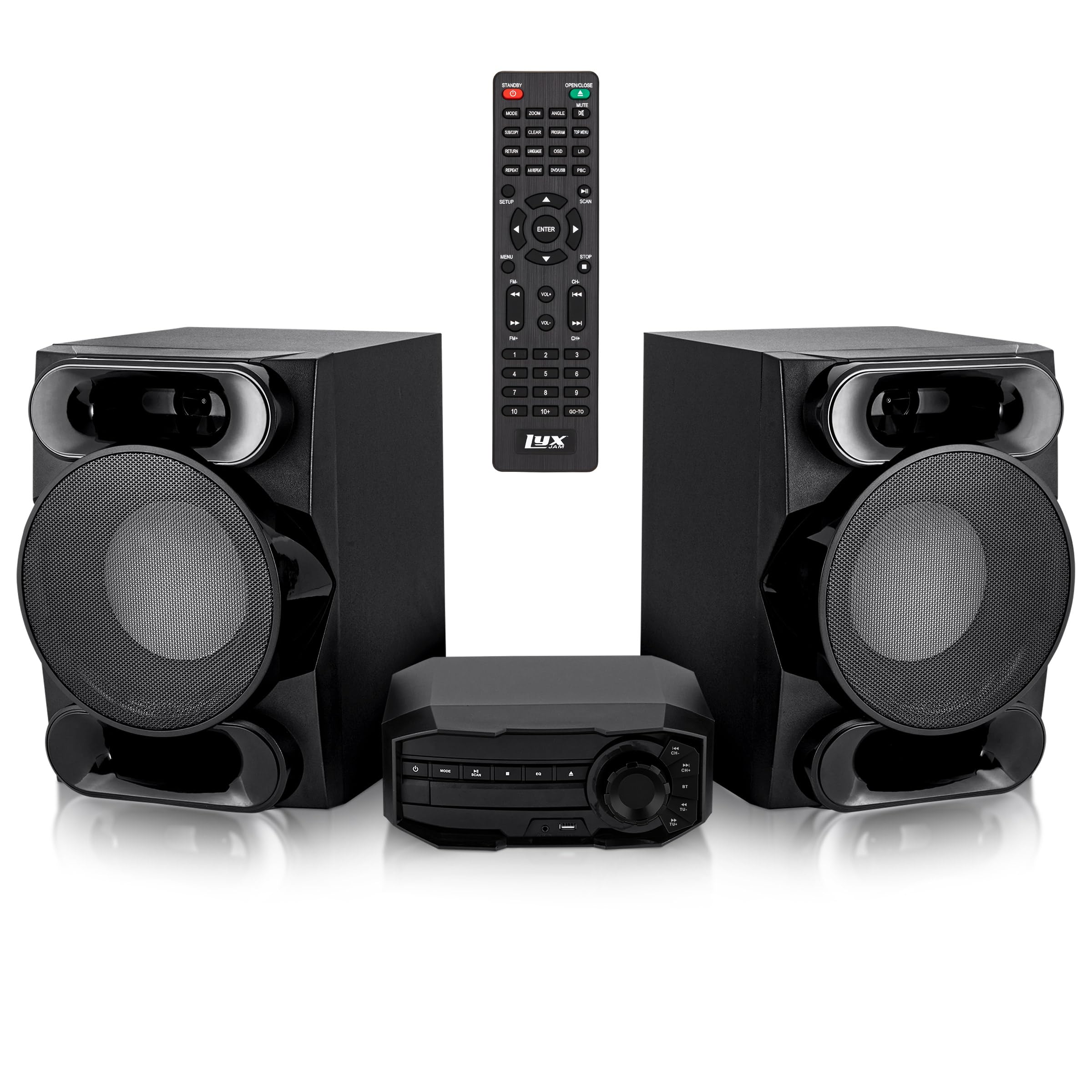 LyxJam 800 Watt Wireless Bluetooth Stereo Shelf System with Remote Controller FM/MP3/CD/DVD/USB/AV Compatible, Powerful Bass Speakers for Home Theater & Home Audio