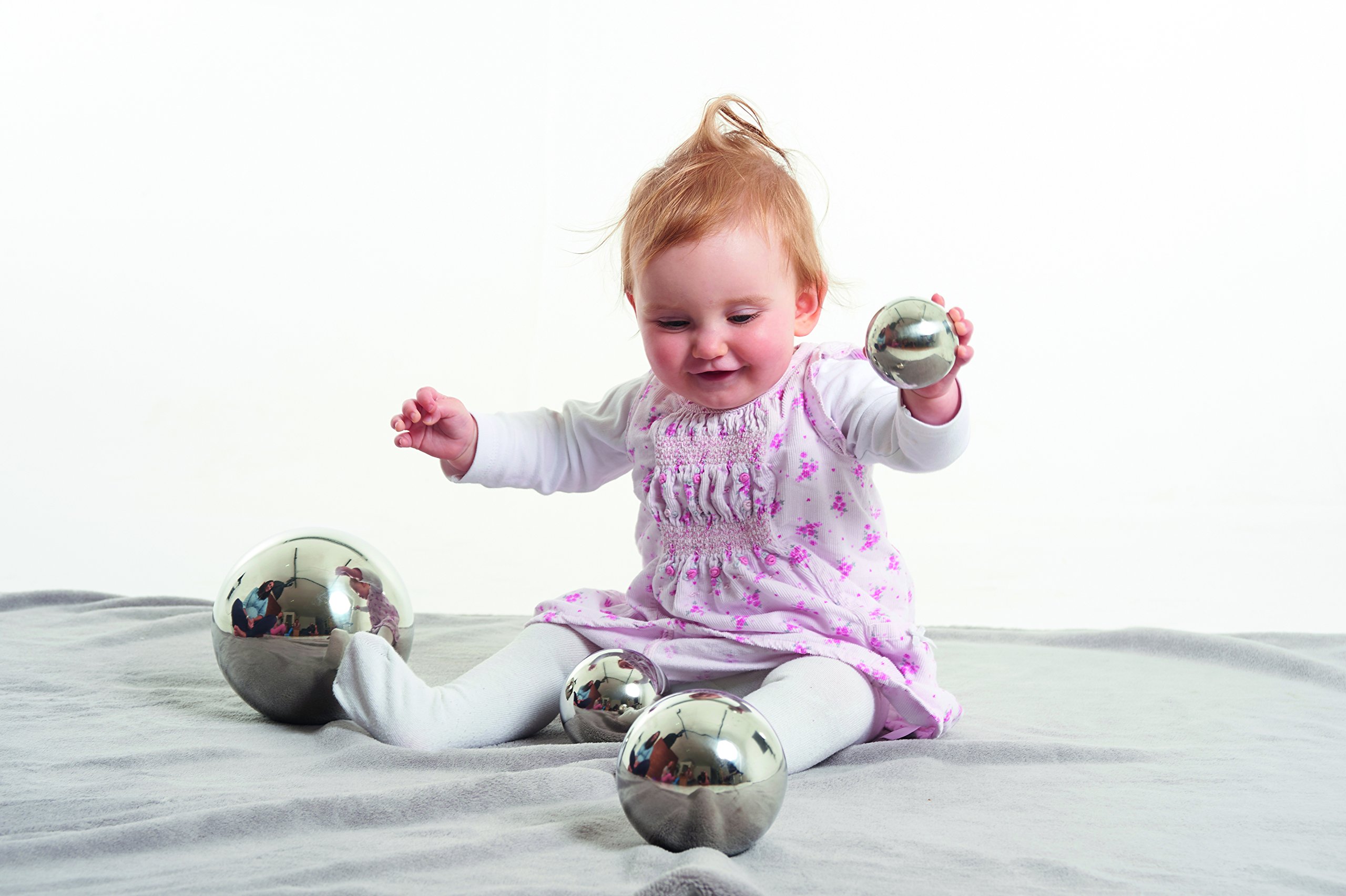 TickiT - 9322 Sensory Reflective Balls - Set of 4 - Mirrored Spheres for Babies and Toddlers - Stainless Steel Sensory Balls for Reflections and Color - For Stylish Nurseries and Bedrooms