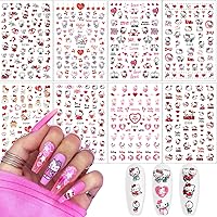 Valentines Day Nail Art Stickers- 8 Sheets Cute Nail Stickers 3D Self Adhesive Cartoon Nail Decals Cute Cat Heart Lips Nail Art Foil Designs Kawaii Nail Charms for Women Girls Nail Decoration