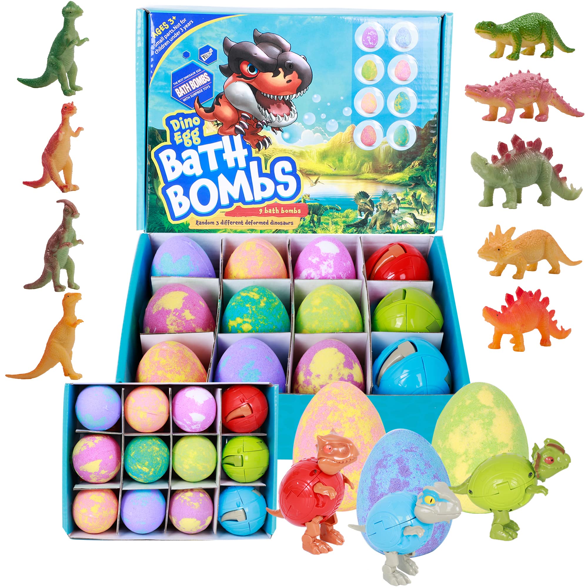 YULONG Lab Bath Bombs for Kids with Toys Inside Surprise, Dino Egg Bath Bomb Kit with Dinosaur Toy Organic and Natural Bath Fizz Spa Bath Set Gift, for Birthday Easter Christmas Boys and Girls Gifts