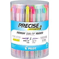 Pilot, Precise Marklighter2 Dual Tip Highlighters, Broad Chisel and Extra-Fine Bullet Point Tips, Assorted Colors, 36 Count Tub