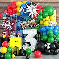 Black Red Yellow Green Balloon Garland Arch Kit, Colorful with Black Red Blue Yellow Green Metallic Silver Balloons Supplies for Birthday, Carnival, Superhero, Robot Blocks, Video Game Themed Party