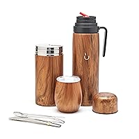 BALIBETOV Complete Yerba Mate Set - Modern Mate Gourd, Thermos, Yerba Container, Bombilla and Cleaning Brush Included - All Premium Quality 304 18/8 Stainless Steel (WOOD)