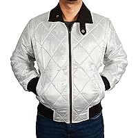 Mens White Lightweight Bomber Jacket - Embroidered Scorpion Silk Quilted Satin Outerwear