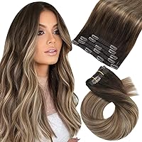 Moresoo Balayage Clip in Hair Extensions Human Hair Real Hair Extensions Clip in Human Hair Brown Mixed Dark Ash Blonde 2packs 18inch+20inch