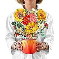 Freshcut Paper Pop Up Cards, Sunflower Pumpkin, 12 Inch Life Sized Forever Flower Bouquet 3D Popup Greeting Cards, Birthday Gift Cards, Autumn and Harvest Gifts with Note Card and Envelope