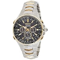 SEIKO SSG010 Watch for Men - Coutura Collection - Radio Sync Solar Chronograph, Two-Tone Stainless Steel Case & Bracelet, Black Dial with Lumibrite Hands & Markers, and Date Calendar