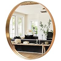 NeuType Round Mirror 28inch Circle Mirror Metal Framed Wall Mirror Large Hanging Decorative Mirrors for Wall Bathroom Bedroom Living Room (Gold, 28