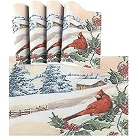 visesunny Merry Christmas Cardinal Bird Holly Snow Tree Placemat Table Mat Desktop Decoration Placemats Set of 4 Non Slip Stain Heat Resistant for Dining Home Kitchen Indoor 12x18 in