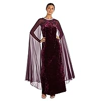 R&M Richards Women's Long Sheath Velvet Dress W/Rhinestone Neck & Chiffon Cape