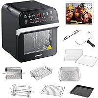 GoWISE USA GW44800-O Deluxe 12.7-Quarts 15-in-1 Electric Air Fryer Oven with Rotisserie and Dehydrator + 50 Recipes QT, Black/Silver