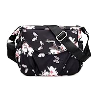 SCL Women's Nylon Crossbody Bag With Flowers Shoulder Messenger Bags Wallet Multicolor (Black8)