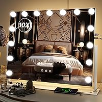 FENNIO Hollywood Vanity Mirror with Lights 25x19.7,Large Lighted Mirror Makeup Mirror with 15 Dimmable LED Bulbs,10X Magnification 3-Color Lighting USB Charging Port