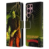 Head Case Designs Officially Licensed Universal Monsters Yellow Frankenstein Leather Book Wallet Case Cover Compatible with Samsung Galaxy S22 Ultra 5G