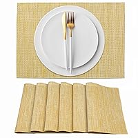 AHHFSMEI Placemats Set of 6 Woven Vinyl Plastic 18.1x13 inches Place Mats Non-Slip Heat Resistant Washable Easy Clean Hem Seam Table Mats (Yellow)