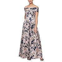 Alex Evenings Women's Formal Long Ballgown Mother of The Bride Dress with Pockets, Navy and Pink