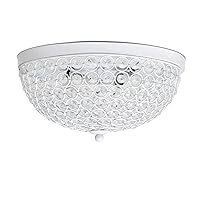 Elegant Designs FM1000-WHT Elipse Crystal 13 Inch Modern Metal 2 Light Bowl Shaped Ceiling Flush Mount Fixture, White