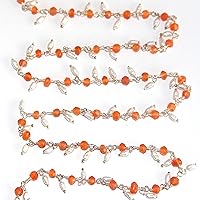 Carnelian & Rice Freshwater Pearl Stone Faceted & Pearl Smooth Rondelle Gemstone Beaded Cluster Rosary Chain by Foot For Jewelry Making - 24K Gold Plated Over Silver Handmade