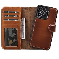 VENOULT Wallet Case for iPhone 15 Pro MAX / 15 Pro / 15 Plus, Full Grain Genuine Leather Folio for Man or Women, 4 Card Holder, RFID/ 15 Pro / 14 Pro MAX / 13 Pro / 12 Pro MAX, Handmade