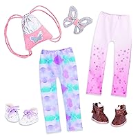 Glitter Girls – 14-inch Doll Clothes and Accessories – 2 Leggings, 2 Shoes, Butterfly Hair Clip, and Knapsack Fashion Pack – Butterflies & Dots – Toys for Kids Ages 3 and Up (Pink & Bl