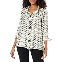 MULTIPLES Women's Turn-up Cuff Three Quarters Sleeve Wire Collar Button Front Shirt