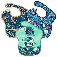 Bibs for Girl or Boy, SuperBib Baby and Toddler for 6-24 Months, Essential Must Have for Eating, Feeding, Baby Led Weaning Supplies, Mess Saving Catch Food, Waterproof Fabric 3-pk Jungle