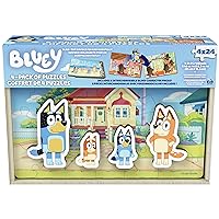 Bluey 4-Pack of Wooden 24-Piece Puzzles with Interchangeable Pieces | Bluey Birthday Party Supplies | Bluey Party Favors | Bluey Toys for Kids Ages 3+
