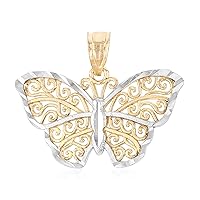 14K Two Tone Gold Fancy Monarch Butterfly Charm Tiny Pendant For Necklace or Chain