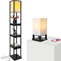 Brightech Maxwell Floor & Table Lamp Set of 2 - Modern Floor Lamp With Drawers And Nightstand Lamp with USB Port - Perfect for Bedrooms & Living Rooms, LED Bulb, Wood Frame, Soft Ambient Light - Black