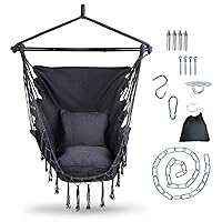 7Penn Hammock Chair Hanging Rope Swing - 440lb Capacity Black Cotton Indoor Outdoor Boho Macrame Hanging Chair with Cushions for Teenage Bedroom, Backyard Patio, Front Porch, or Balcony