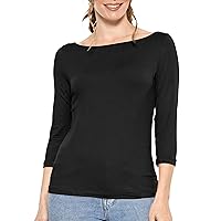 STRETCH IS COMFORT Women's and Plus Oh So Soft ¾ Sleeve Boat Neck Top
