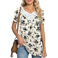 Anydeer Womens Tunic Tops Fashion T-Shirts V-neck Lace Blouses Pleated Tee Casual With Leggings