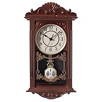 Vintage Grandfather Wood-Looking Plastic Pendulum Decorative Battery-Operated Wall Clock Brown, for Office, Home Decor, Living Room, Kitchen, or Dining Room,Brown