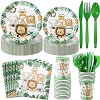 280 Pcs Jungle Safari Animal Paper Plates and Napkins Paper Cups Plastic Knives Forks Spoons Disposable Tableware Set for Baby Shower Safari Theme Birthday Party Supplies, Serve 40