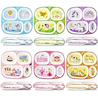 6 Pcs 9.4 x 8.2 Inch Melamine Dinner Plate for Kids Girls Boys Divided Plates Plastic Serving Dishes for Unicorn Princess Mermaid Butterfly Tea Party Cat