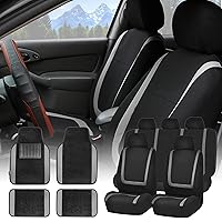 FH Group Unique Flat Cloth Seat Covers with Premium Carpet Floor Mats- Fit Most Car, Truck, SUV, or Van (Gray/Black) FB032115- F14407