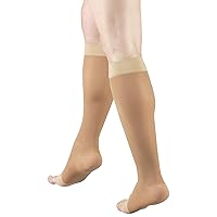Truform Sheer Compression Stockings, 15-20 mmHg, Women's Knee High Length, Open Toe, 20 Denier, Beige, 2X-Large