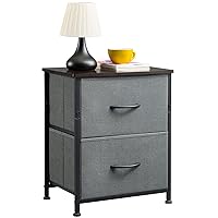 Somdot Nightstand with 2 Drawers, Bedside Table Small Dresser with Removable Fabric Bins for Bedroom Nursery Closet Living Room - Sturdy Steel Frame, Wood Top, Pull Handle - Charcoal Grey